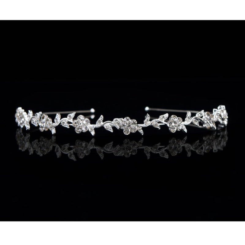 Vemonllas Women's Wedding Crystal Bridal Flower & Leaves Crown Headband Tiara Headdress - Image 4